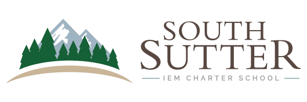 A logo for south sutter charter school with a mountain and trees on it.