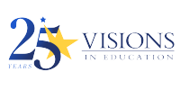 The logo for 25 visions in education is blue and yellow with a star.