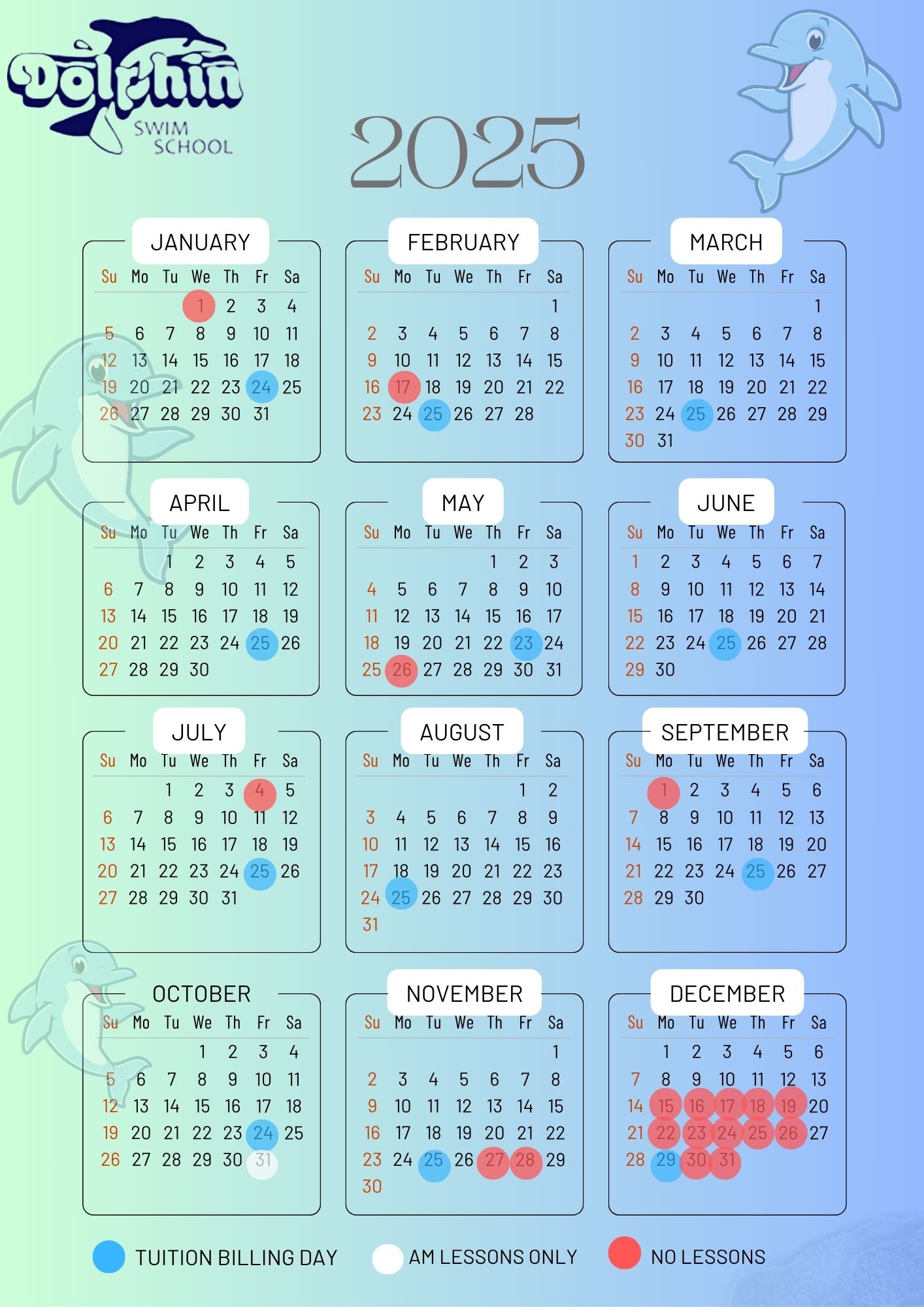 A calendar for the year 2025 with a dolphin on it