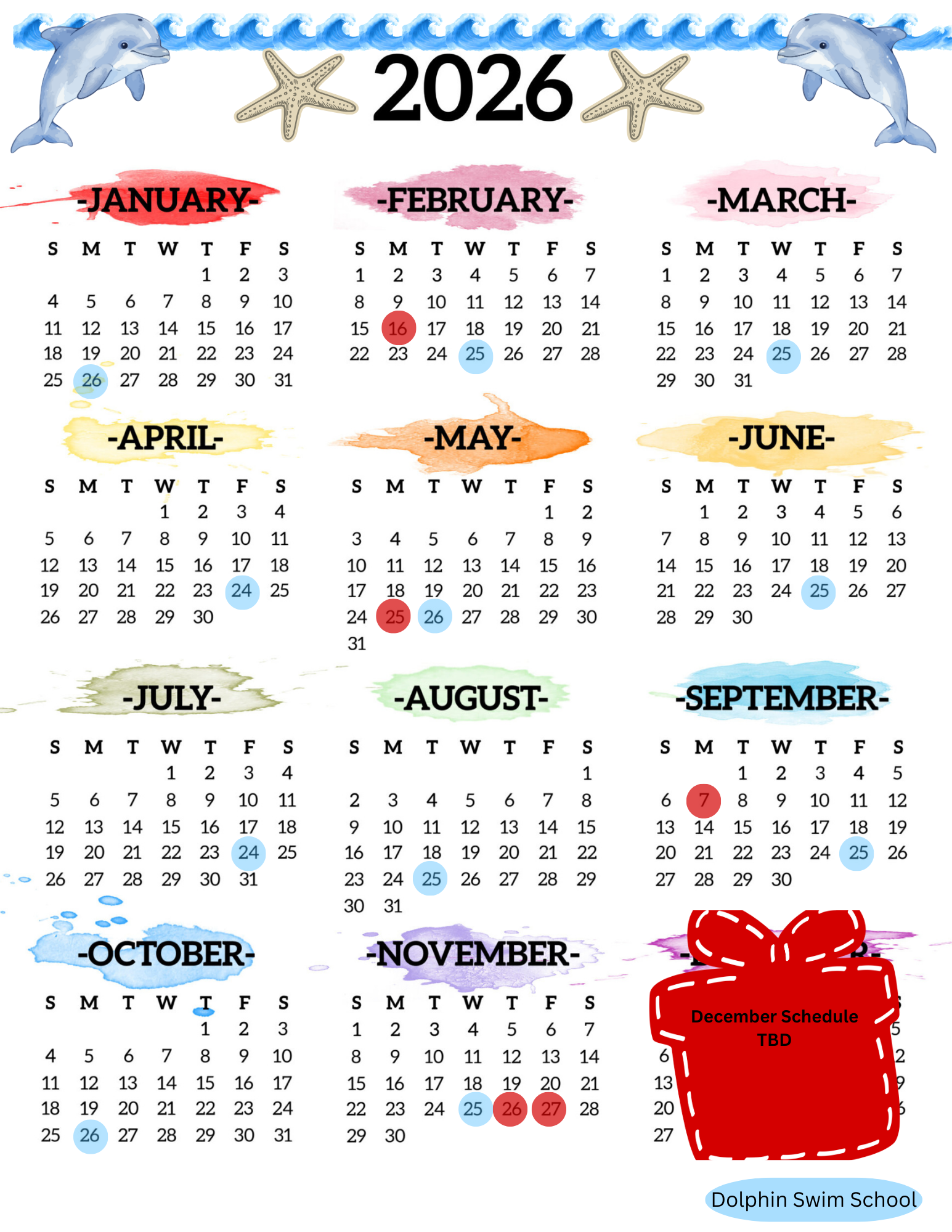 A calendar for the year 2026