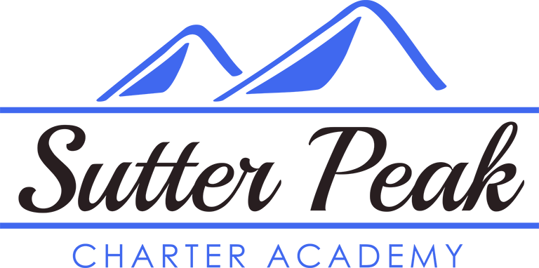 The logo for sutter peak charter academy has a mountain in the background.