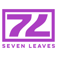 Purple logo for Seven Leaves, featuring stylized 