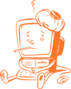 A cartoon drawing of a computer with a thermometer in its mouth