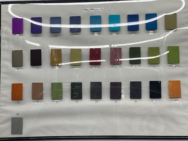 Close-up of a metal clip attached to a dark blue container's rim, holding a lid in place.