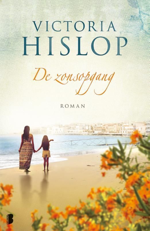 Een boek van victoria hislop toont twee mensen die op het strand lopen