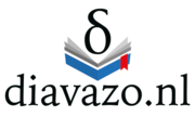 Een logo voor diavazo.nl met een boek en een rood lint