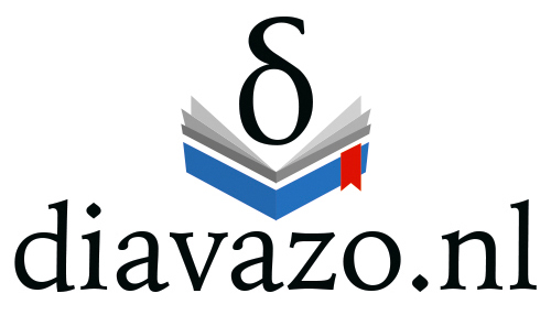 Een logo voor diavazo.nl met een boek en een rood lint