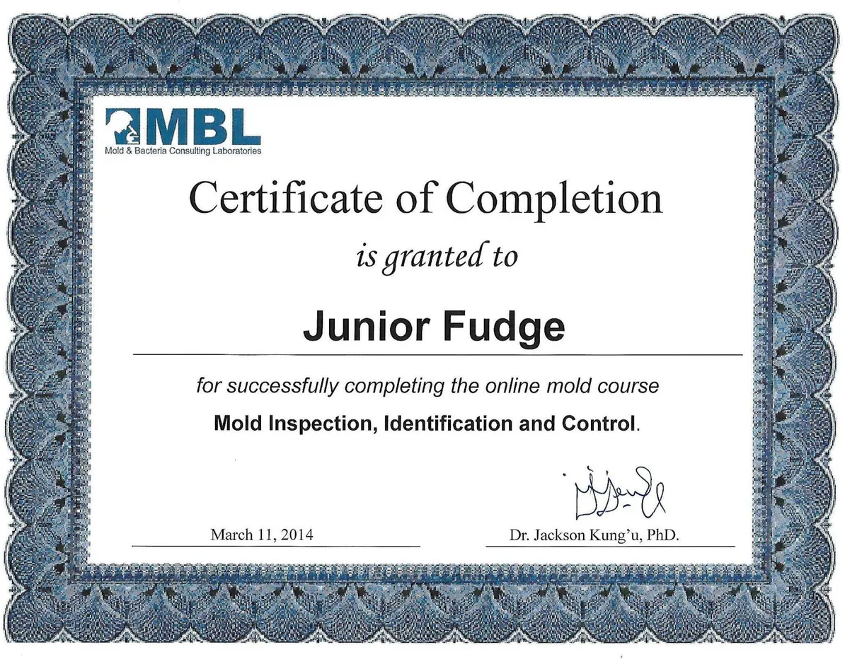 Mold Inspector Certificate - PEI house inspector