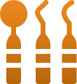 Orange dental tools: mirror and two picks.