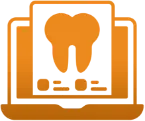 Orange laptop displaying a tooth x-ray.