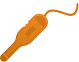 Orange digital thermometer with a cord.