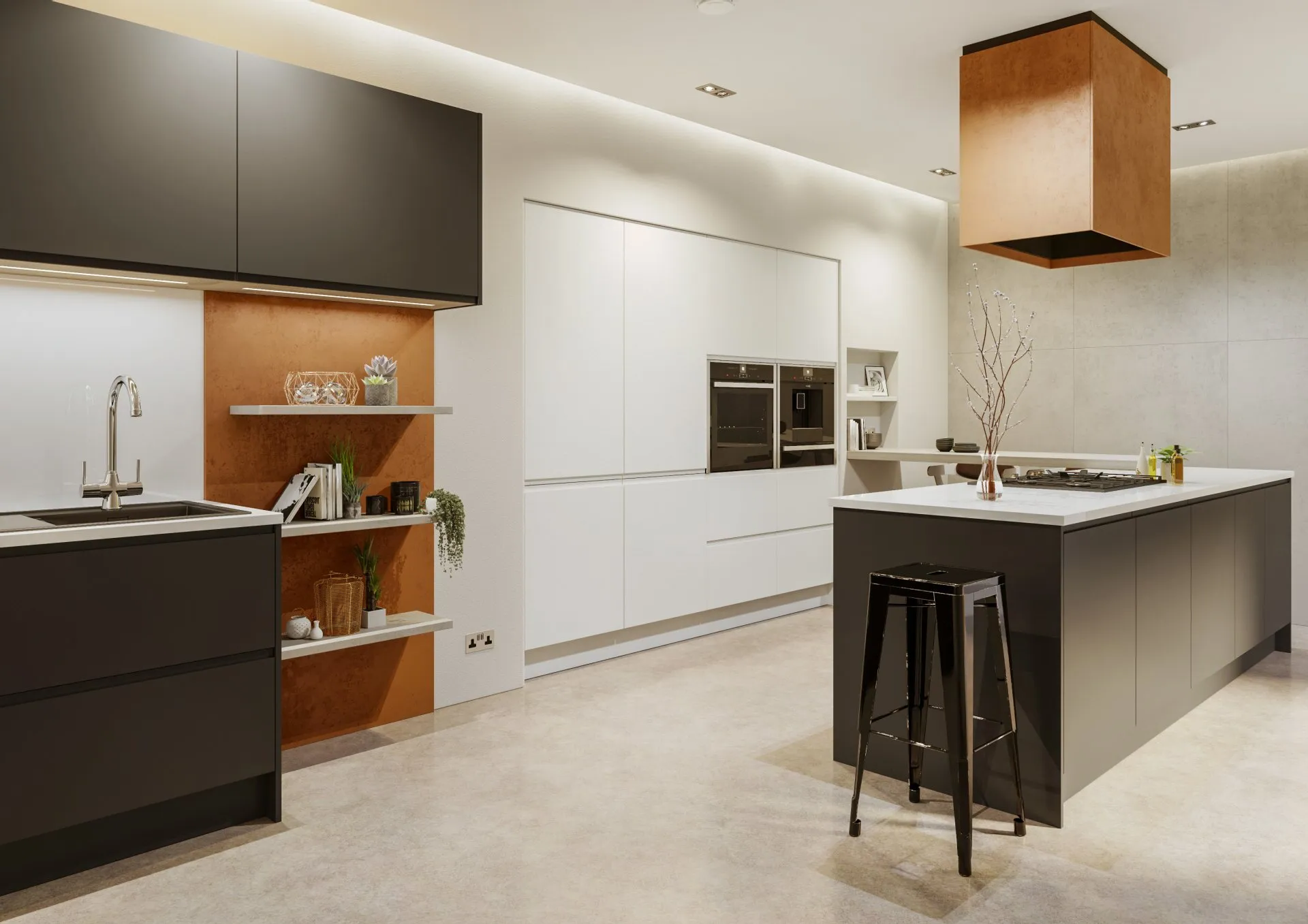 Flat Pack Kitchens - Antrocite & White J-Pull Kitchen