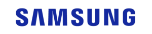 Un logotipo de Samsung azul sobre un fondo blanco.