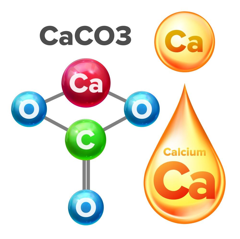 A chemical structure of caco3 and calcium with a drop of calcium.