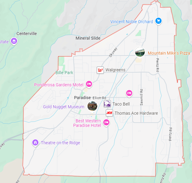 a map of a city with a lot of roads and mountains in the background .