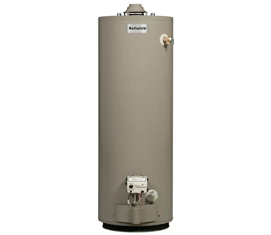 A propane water heater is shown on a white background.