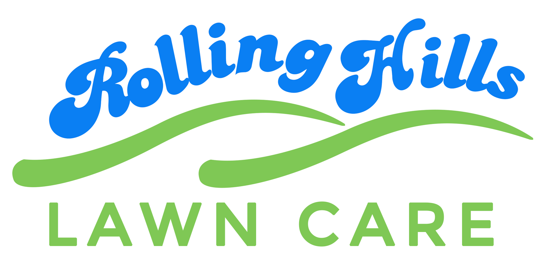 The logo for rolling hills landscape is blue and green