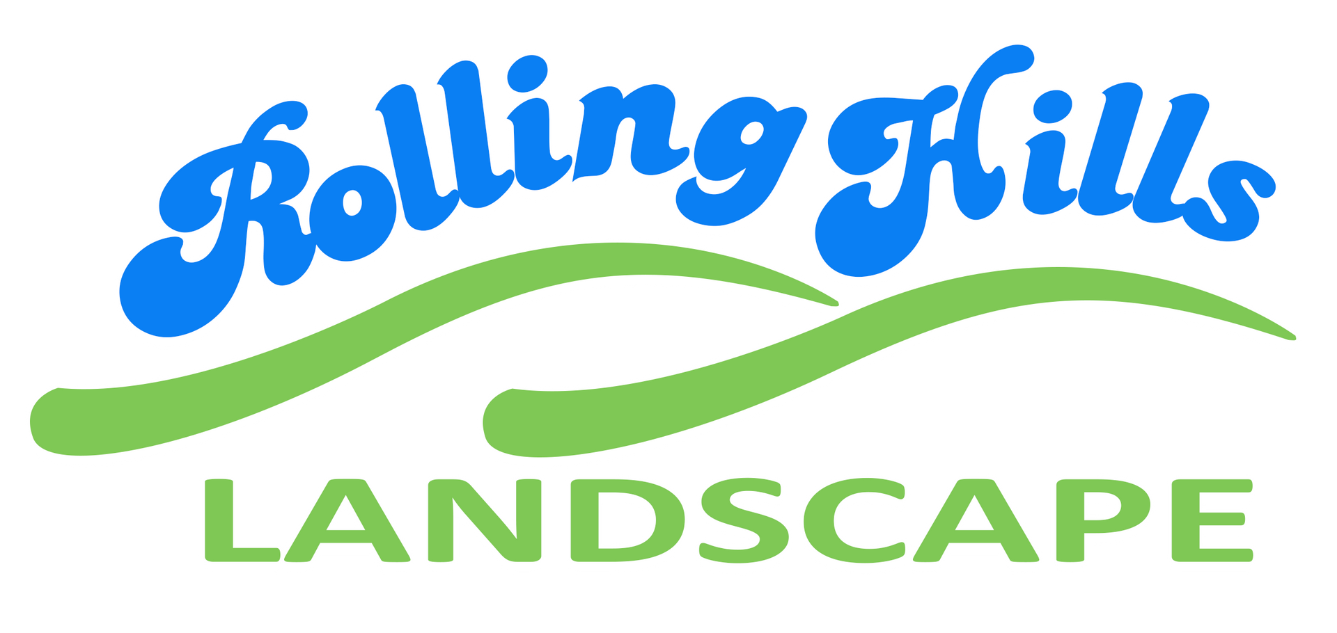 The logo for rolling hills landscape is blue and green