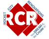 The red and white logo for Rocket City Renovations features the letters 