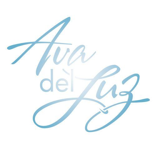 A blue and white logo for ava del luz on a white background.