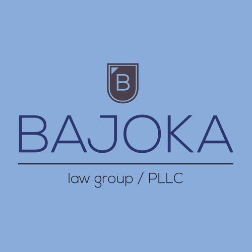 A logo for bajoka law group / pllc on a blue background.