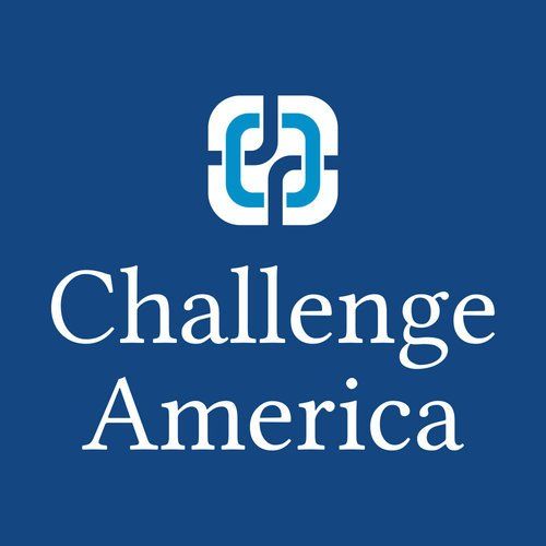 The challenge america logo is on a blue background.