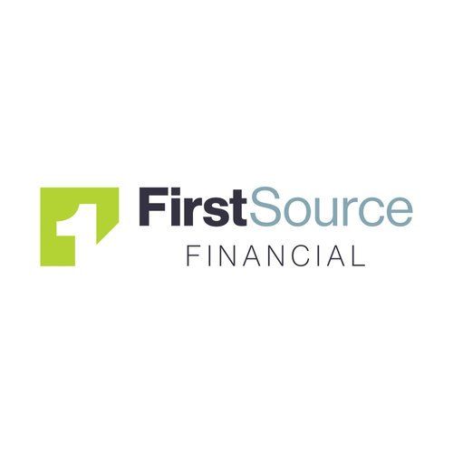 The first source financial logo is a green and blue logo on a white background.