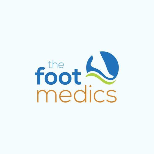 The logo for the foot medics is blue and orange.