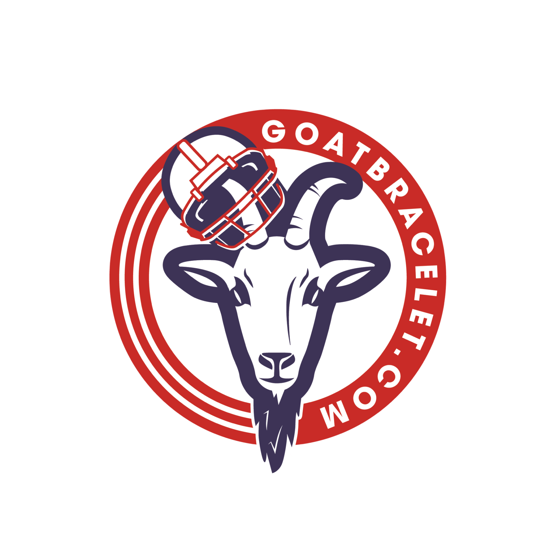A goat is wearing a football helmet in a circle.