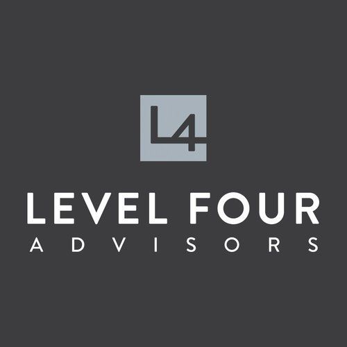 A logo for level four advisors is shown on a black background.