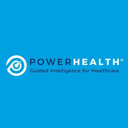 The power health logo is on a blue background.