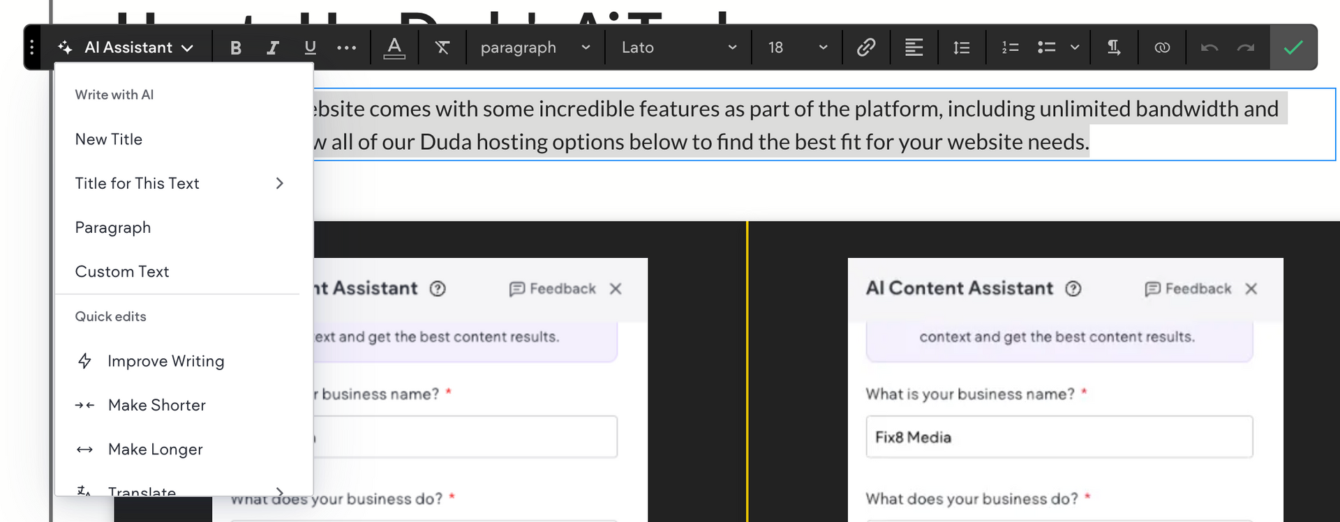 Dropdown menu open over a web page, showing 