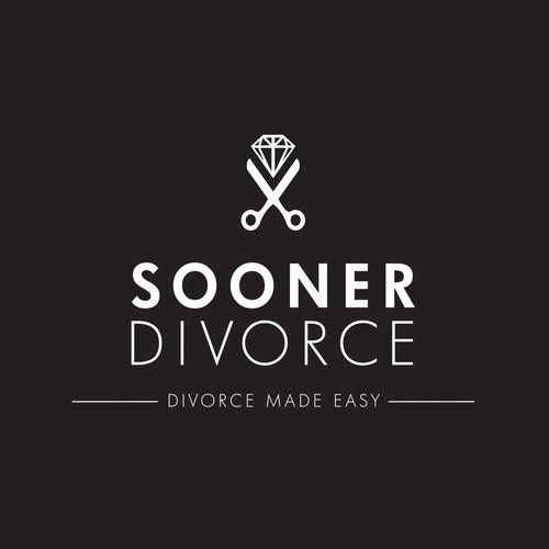 The logo for sooner divorce shows a pair of scissors and a diamond.