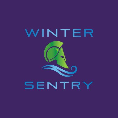 A logo for winter sentry on a purple background