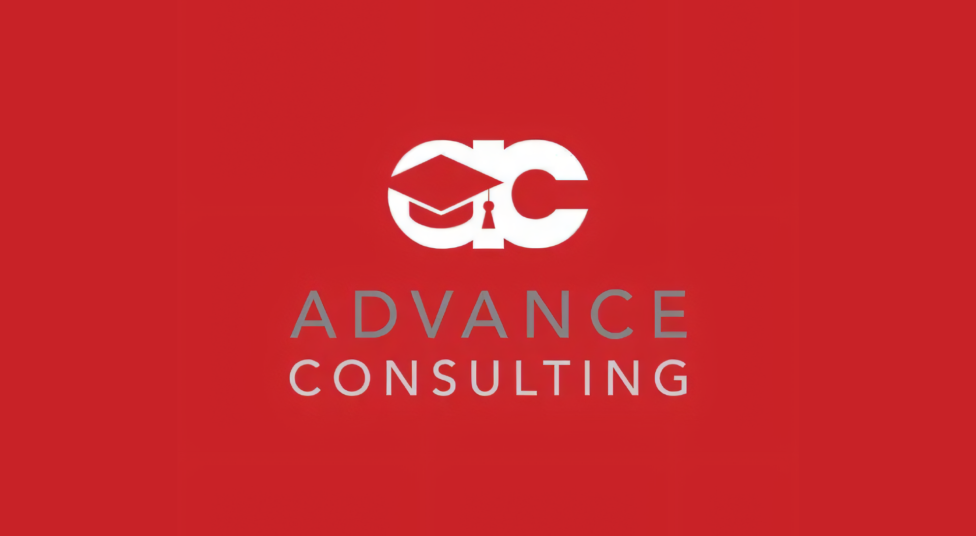 The logo for advance consulting is on a red background