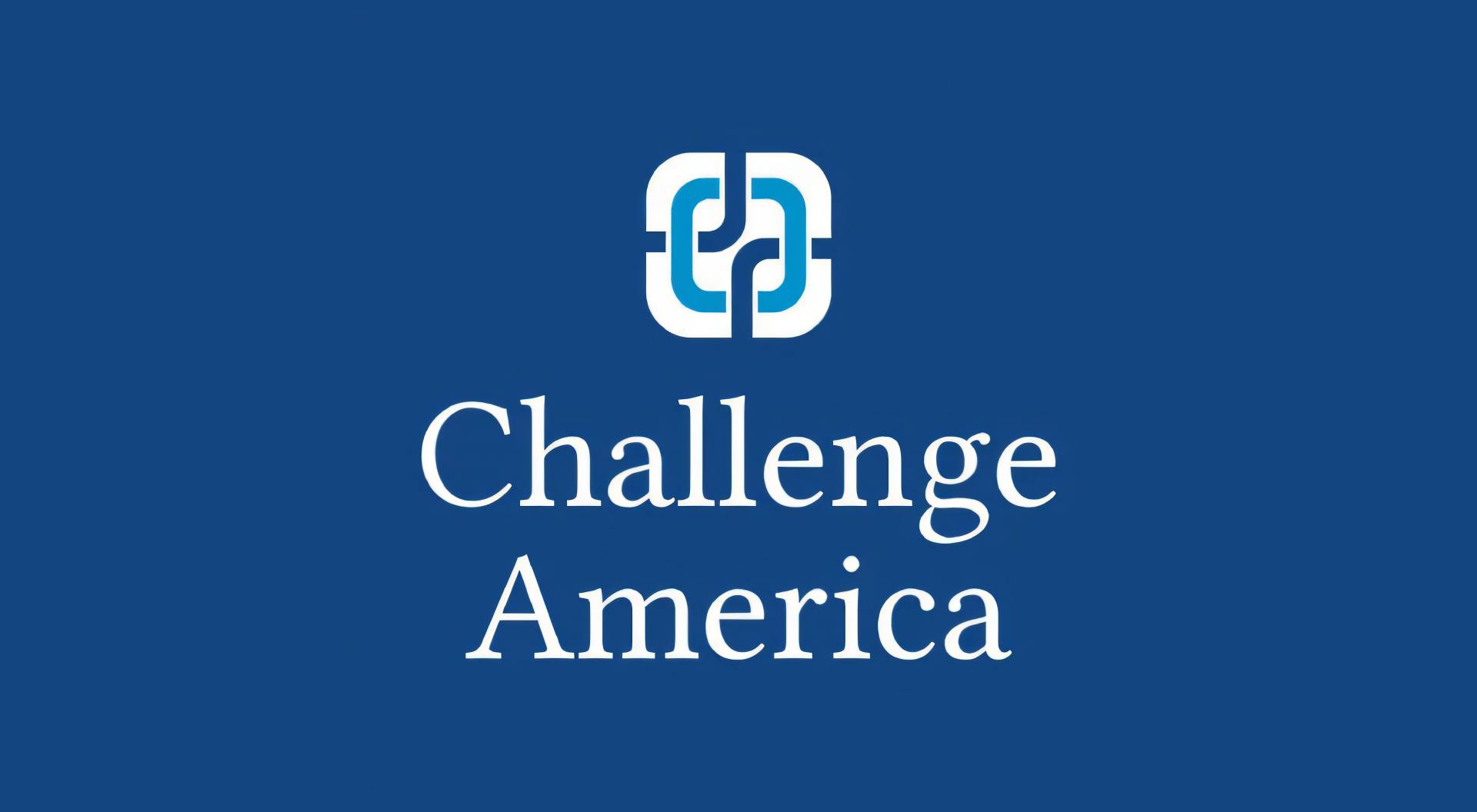 The challenge america logo is on a blue background