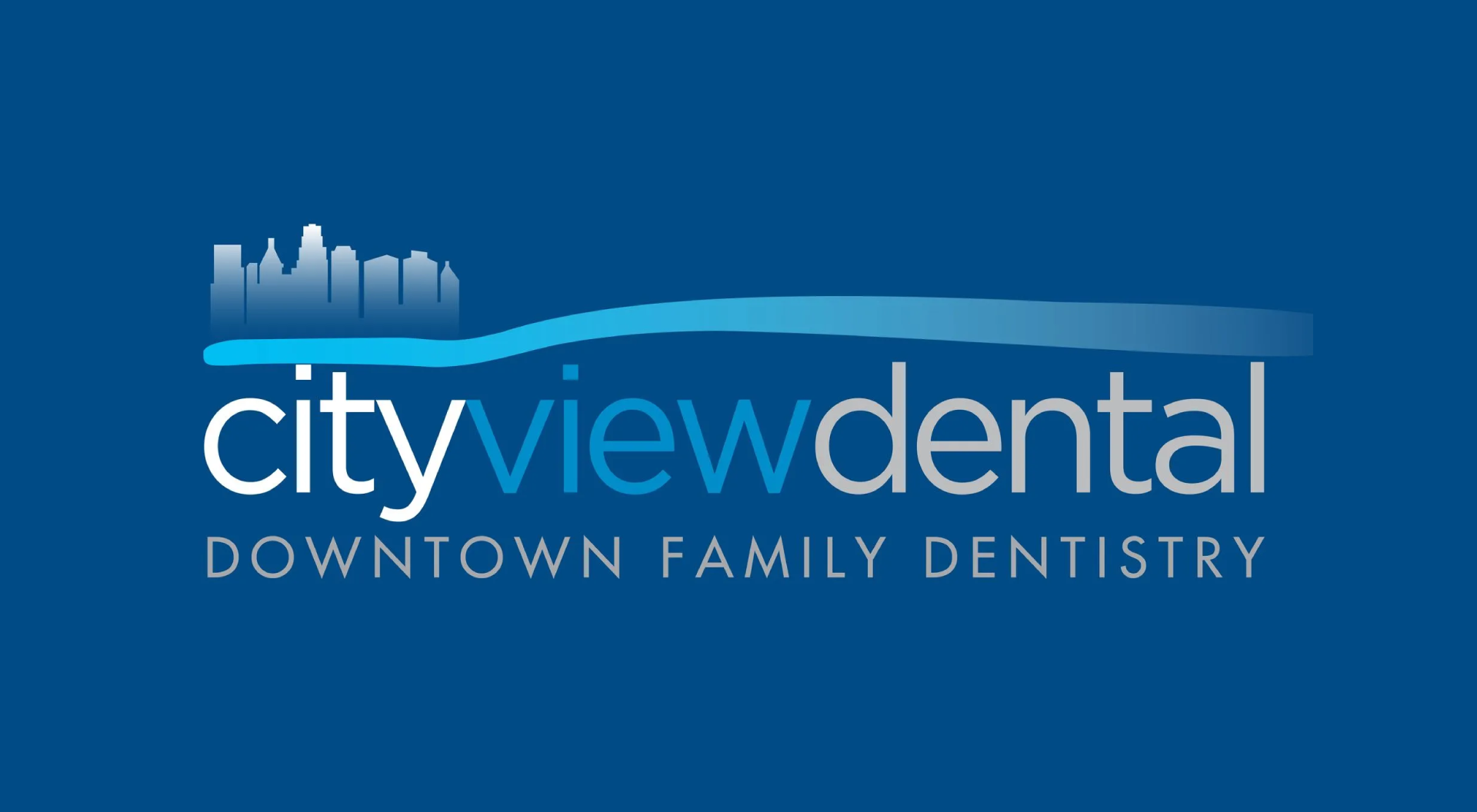 A blue logo for city view dental downtown family dentistry