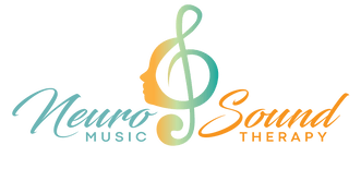 A logo for neuro sound music therapy with a treble clef and a face.