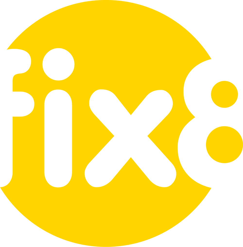 A yellow circle with the word fix8 on it