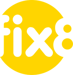 A yellow circle with the word fix8 on it