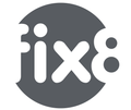 The fix8 logo is a circle with the word fix8 inside of it.