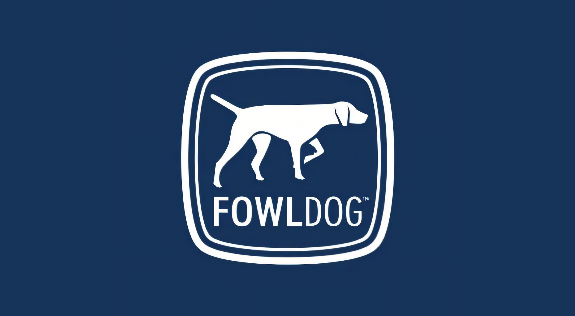 A logo for fowldog with a dog on a blue background