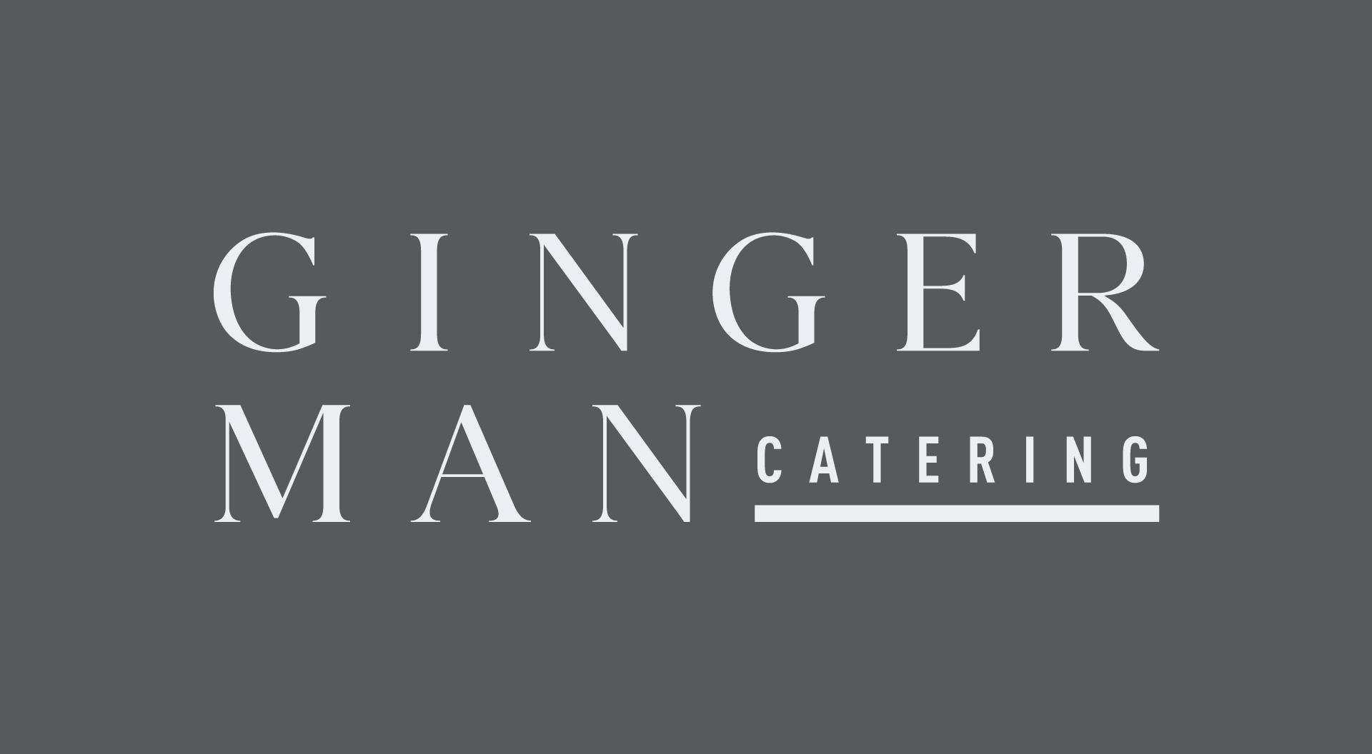 A logo for ginger man catering on a gray background