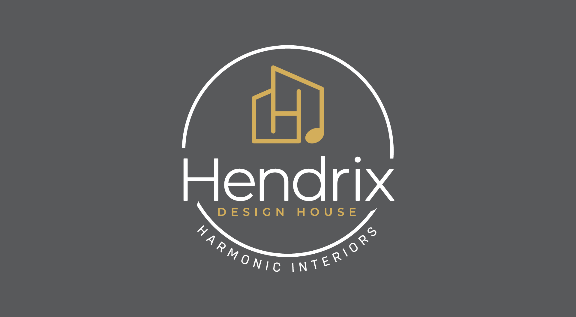 A logo for hendrix design house harmonic interiors