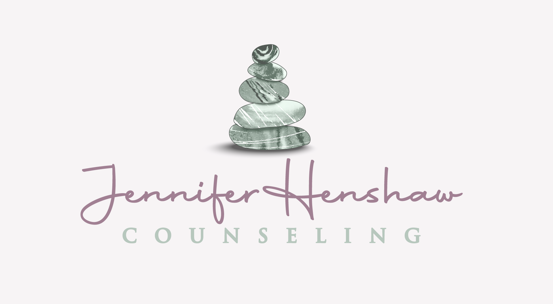 A logo for jennifer henshaw counseling with a stack of rocks