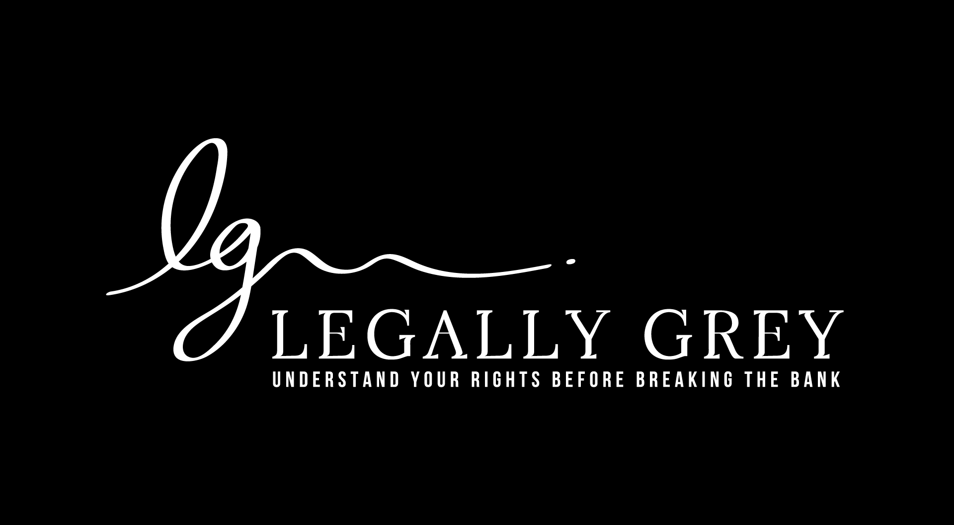 The logo for legally grey is written in white on a black background.