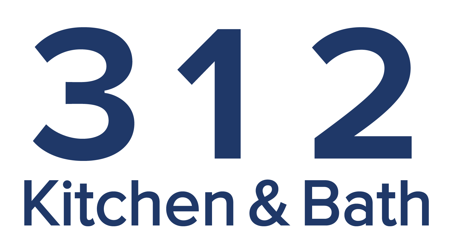 A blue logo for 312 kitchen and bath on a white background.