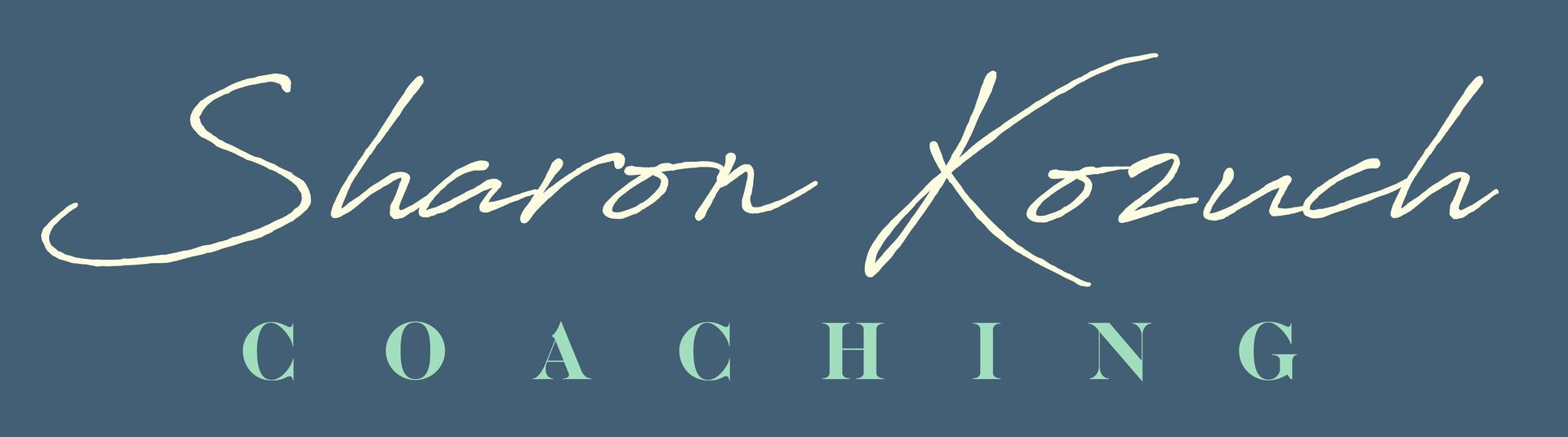 The logo for sharon korsch coaching is blue and white