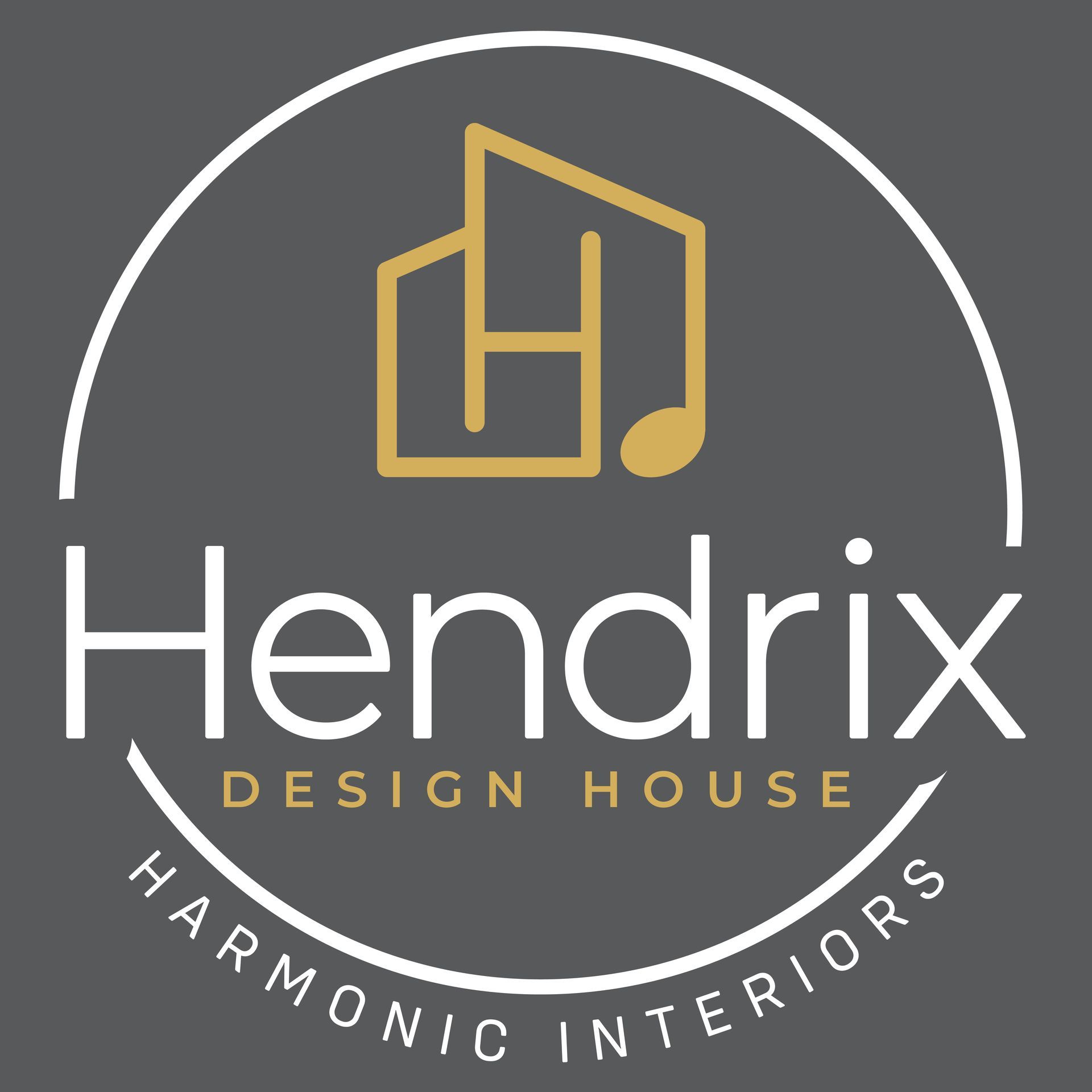 A logo for hendrix design house harmonic interiors.