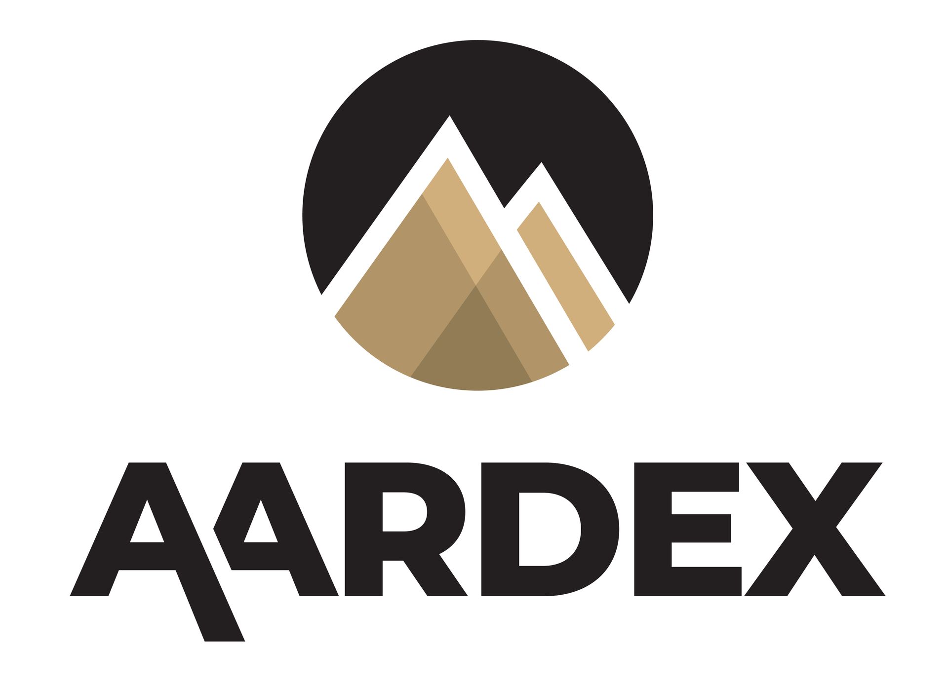 The logo for aardex is a mountain in a circle.